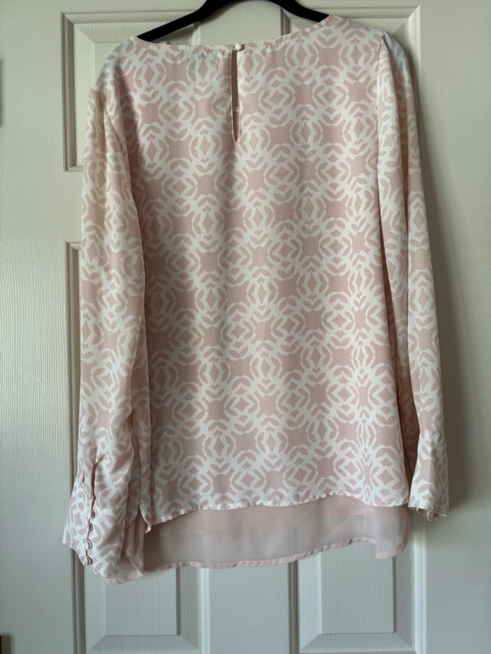 LOFT Pale Pink and White Geometric Long-Sleeve Blouse